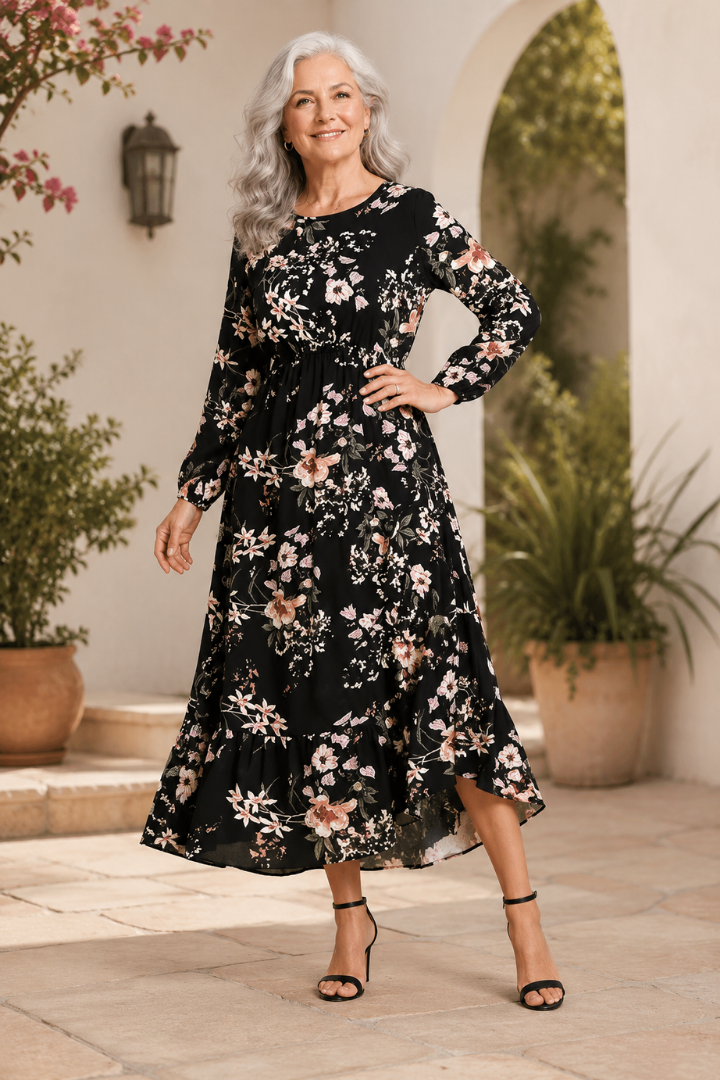 Damska Sukienka Maxi w Kwiaty | Elegancki Zwiewny Krój