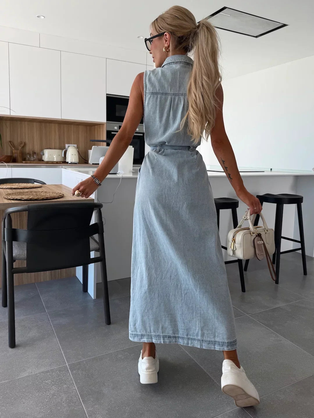 Damska Jeansowa Sukienka Bez Rękawów | Szykowna Codzienna Elegancja