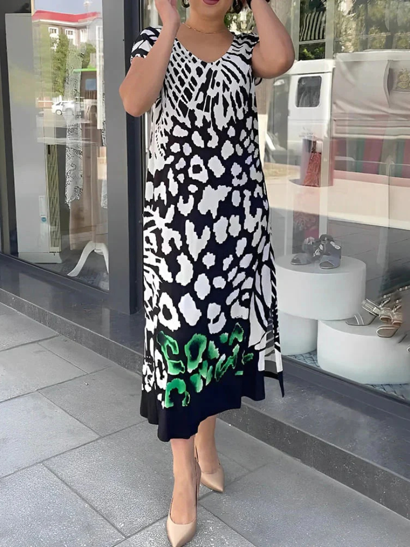 Damska Sukienka Midi z Printem | Luźny Krój