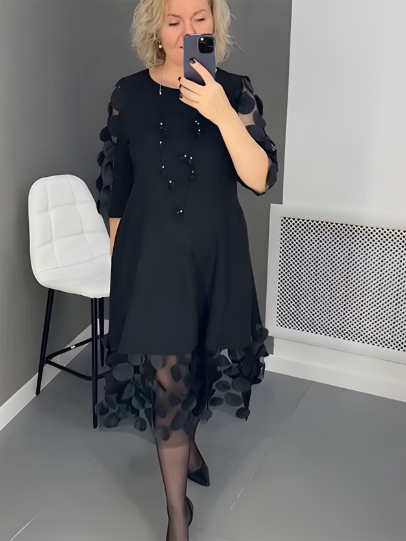 Damska Zwiewna Sukienka Midi | Przezroczyste Rękawy