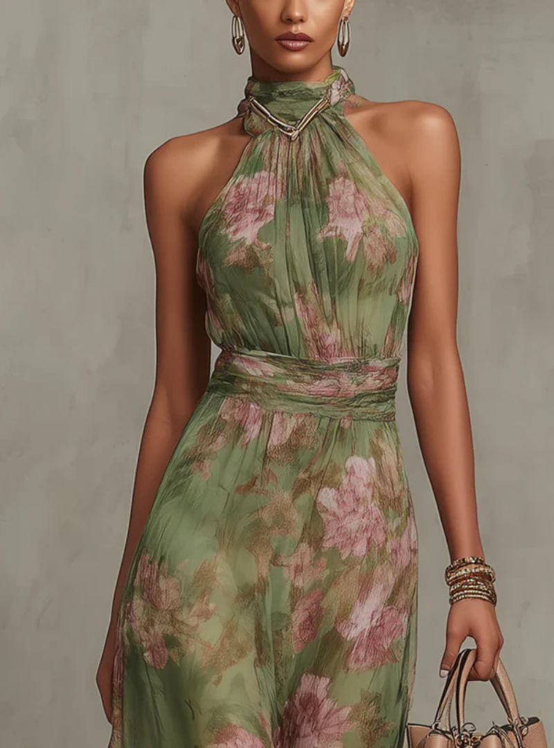 Damska Sukienka Maxi Halter | Elegancki Kwiatowy Styl