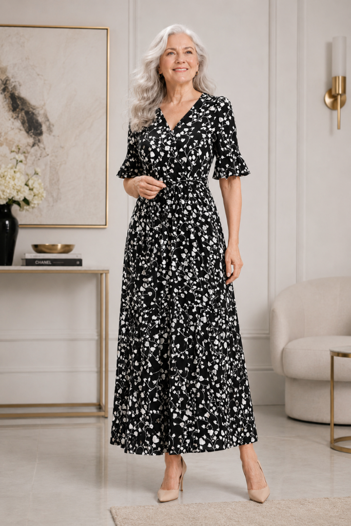 Damska Sukienka Maxi w Kwiaty | Elegancki Zwiewny Krój
