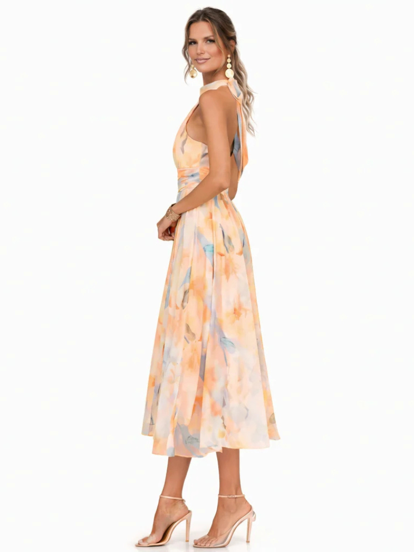 Damska Elegancka Sukienka Halter Maxi | Kwiatowy Design