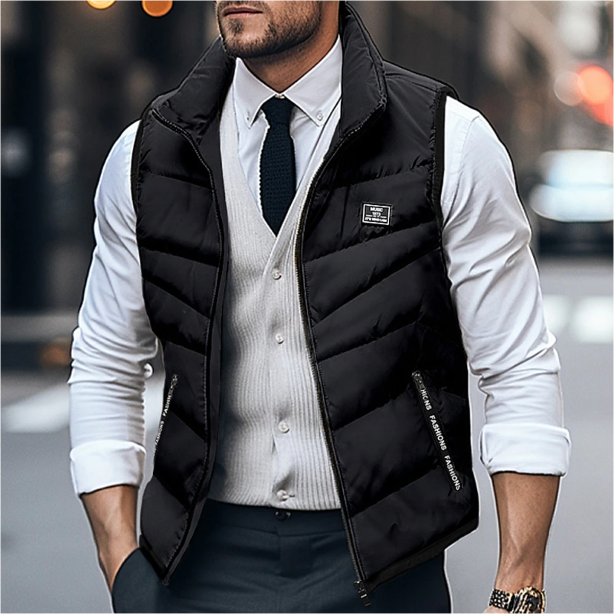 Męskie Kamizelka Z Zippem | Wzór Zygzakowy