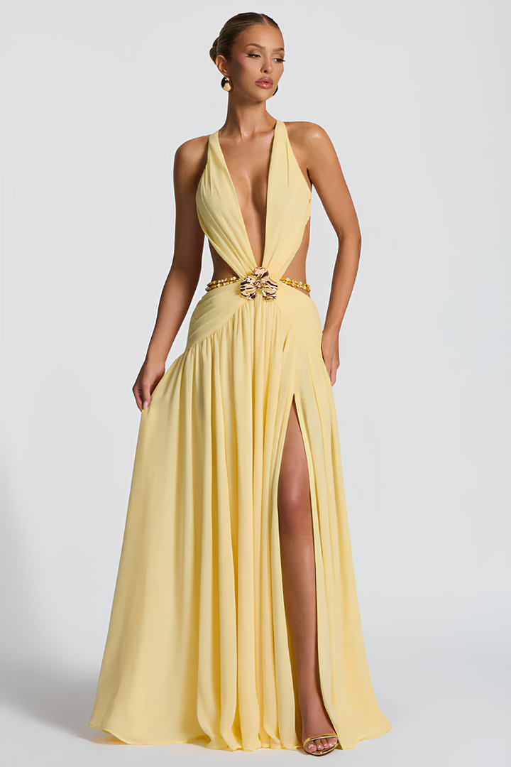 Damska Sukienka Maxi z Głębokim Dekoltem | Elegancki Wieczorowy Styl