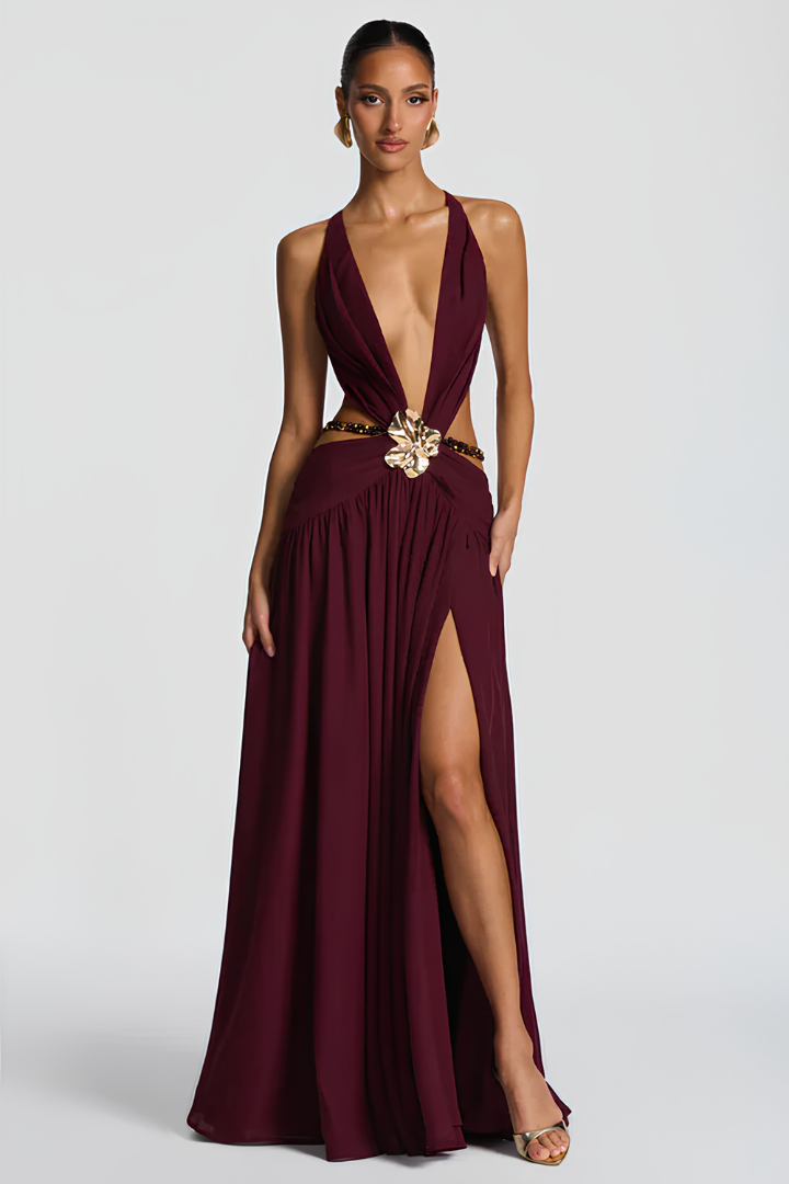 Damska Sukienka Maxi z Głębokim Dekoltem | Elegancki Wieczorowy Styl