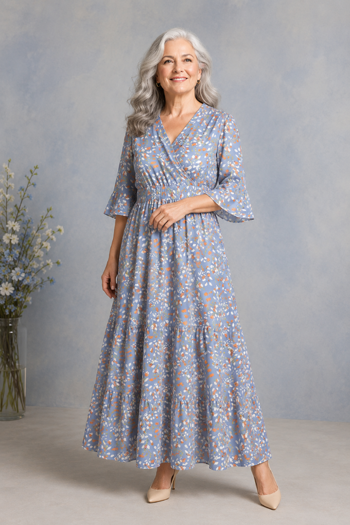 Damska Sukienka Maxi w Kwiaty | Elegancki Zwiewny Krój