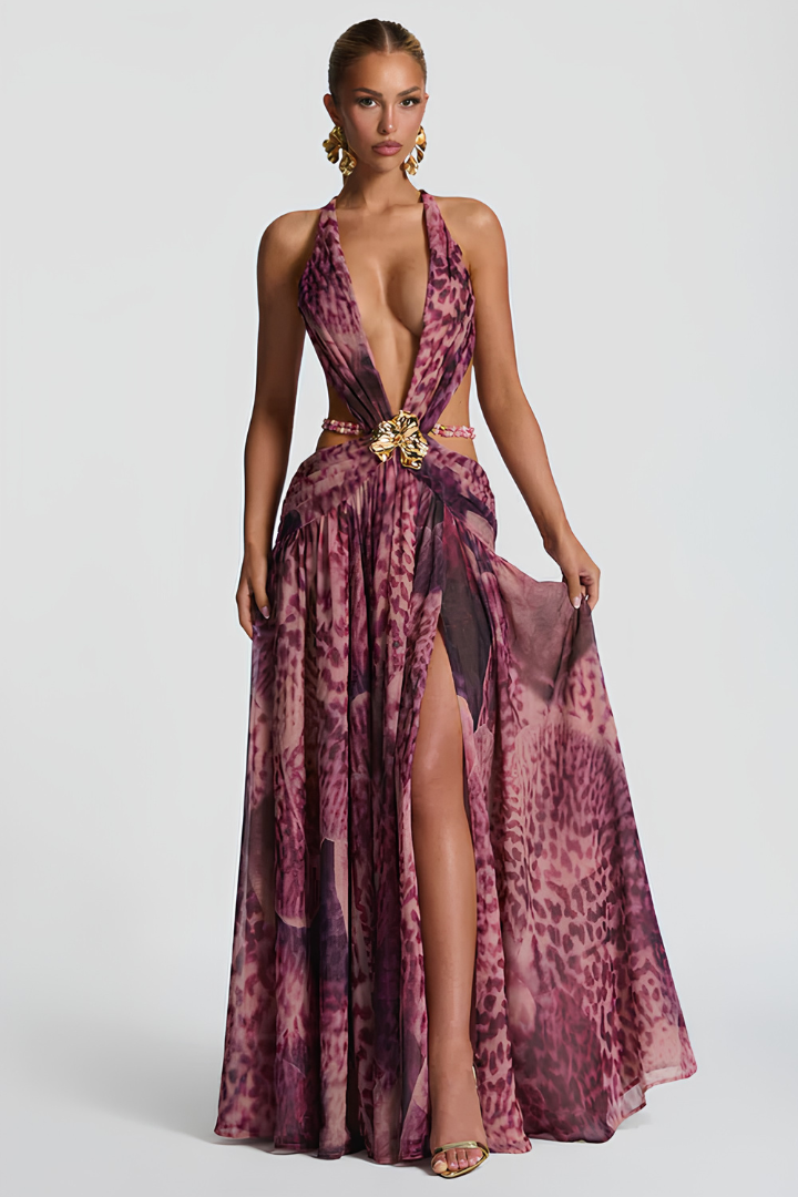 Damska Sukienka Maxi z Głębokim Dekoltem | Elegancki Wieczorowy Styl