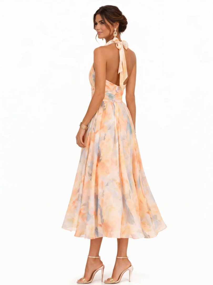 Damska Elegancka Sukienka Halter Maxi | Kwiatowy Design