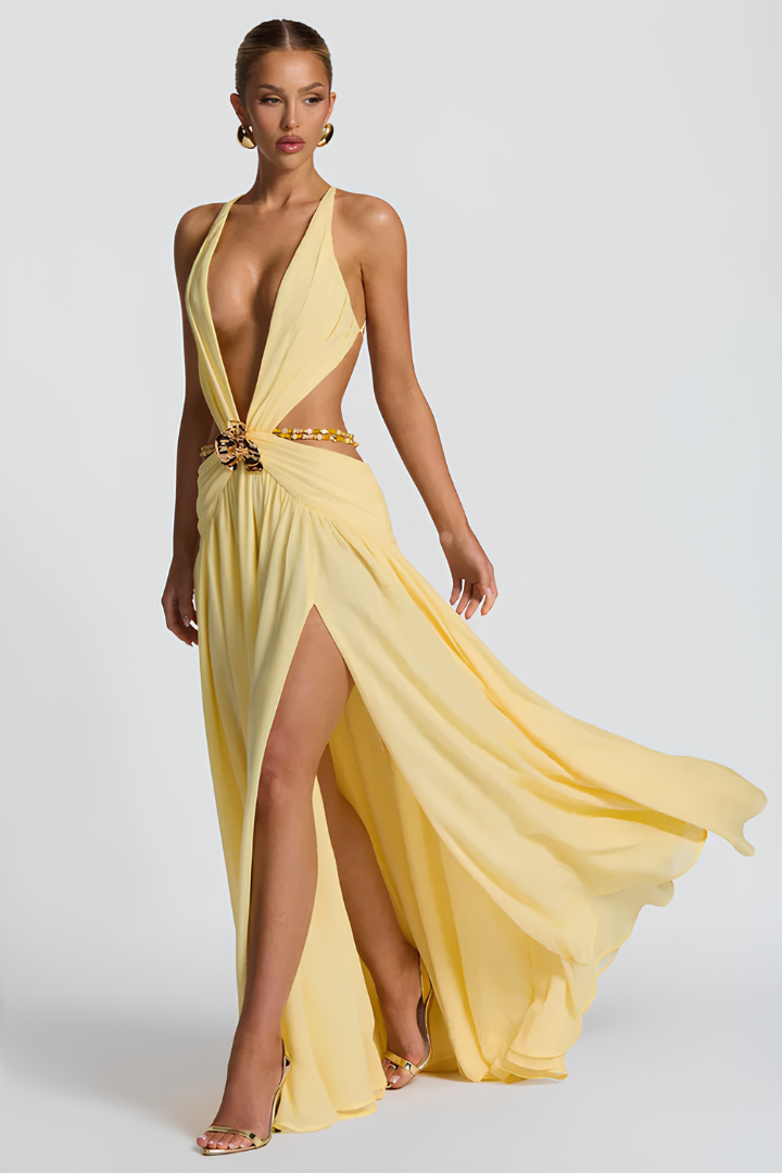 Damska Sukienka Maxi z Głębokim Dekoltem | Elegancki Wieczorowy Styl